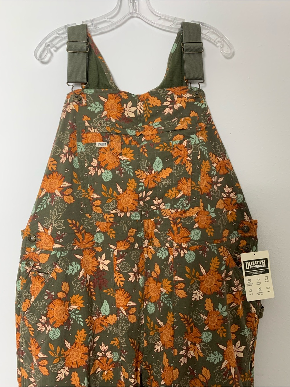 NWT Duluth XXL x31L Heirloom Gardening Lined Bib Overalls Loden Autumn Leaves - Picture 5 of 10